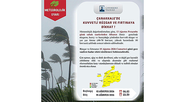 Çanakkale Haber: 13 Ağustos’tan İtibaren Kuvvetli Rüzgâr ve Fırtına Bekleniyor