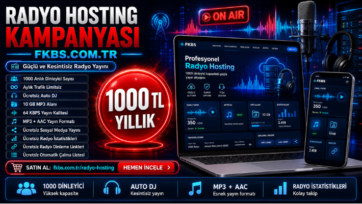 Radyo Hosting Kampanyası – 1000 Dinleyici Kapasiteli Paket Yıllık Sadece 1000 TL